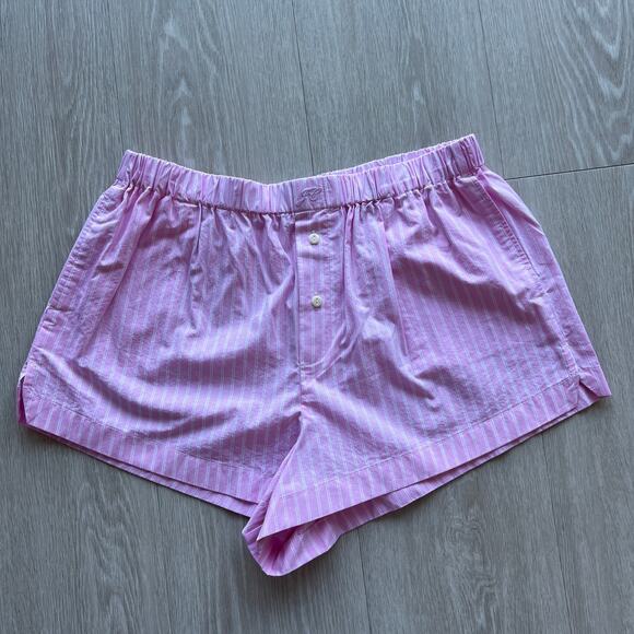 J Crew Cotton Poplin Boxer Short Womens XS Pink Striped Pockets - Picture 1 of 10
